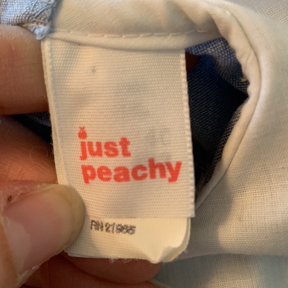 Vintage Just Peachy blue chambray dress with large white collar with eyelet lace - Picture 6 of 7